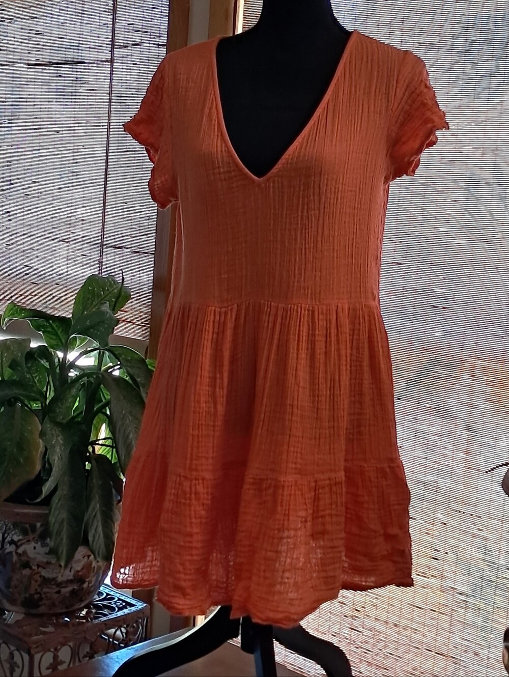 Rip Curl Orange Textured Gauze Beach Coverup/dress with Logo Plate